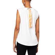 H Halston Super-Soft Knit Sleeveless Top with Scarf Tie Back