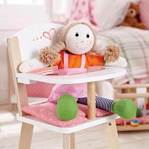 Hape Babydoll Highchair - Wooden Doll Play Furniture - Pink Hearts