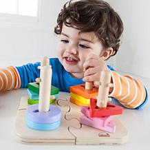 Hape Creative Peg Puzzle Wooden Stacking Shape Puzzle Toy, 16 pcs