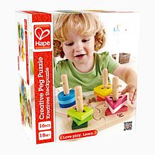 Hape Creative Peg Puzzle Wooden Stacking Shape Puzzle Toy, 16 pcs