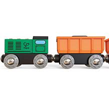 Hape Diesel Freight TrainGreen and Orange 3pc Wooden Locomotive Toy