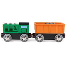 Hape Diesel Freight TrainGreen and Orange 3pc Wooden Locomotive Toy