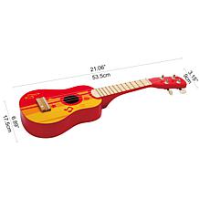 Hape Kid's Wooden Toy Ukulele - 21in Musical Instrument - Red/Yellow