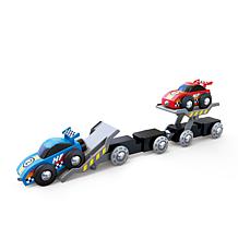 Hape Race Car Transporter - 6 Pc Set, Kid's Loading & Towing Playset