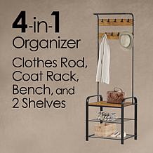 Hastings Home Entryway Coat Rack and Shoe Bench - Black and Brown