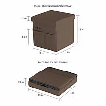 Hastings Home Foldable Storage Cube Ottoman with Pockets 2-Pack
