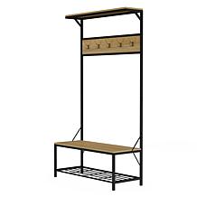 Hastings Home Metal Hall Tree Entryway Storage Bench - Black & Tan