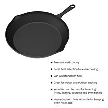 Hastings Home Set of 3 Cast Iron Pre-Seasoned Nonstick Skillets