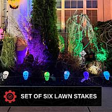 Haunted Hill Farm 1-Ft. Skull Stakes with Lights, Set of 6