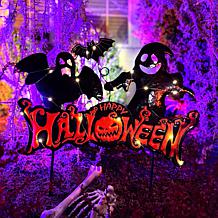 Haunted Hill Farm 1.7-Ft. LED Black Happy Halloween Sign with Ghost...