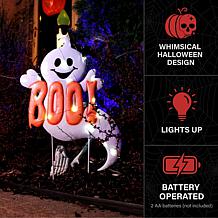 Haunted Hill Farm 2-Ft. LED White Happy Halloween Sign with Ghosts ...