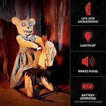 Haunted Hill Farm 2.1-Ft. Bear Riding Rocking Horse Animatronic