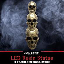 Haunted Hill Farm 3' Golden Skull Stack Pre-lit LED Resin Figurine  