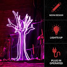 Haunted Hill Farm 3.7-Ft. Neon Purple LED 3D Ghost Tree Decoration ...