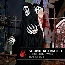 Haunted Hill Farm 3.9-Ft. Sitting Reaper with Hide and Seek Ghost A...