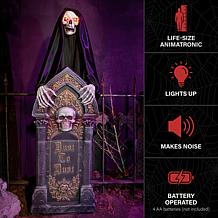 Haunted Hill Farm 4-Ft. Animated Reaper with Tombstone Animatronic