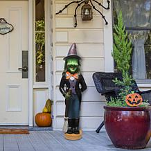 Haunted Hill Farm 4' Scary Witch w/Broom Pre-lit LED Resin Figure  