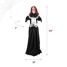 Haunted Hill Farm 5.3-Ft. Standing Animated Creepy Lady Holding Pla...