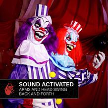 Haunted Hill Farm 5.6-Ft. Standing Double Headed Animated Clown Ani...