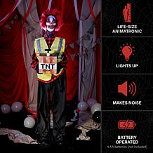 Haunted Hill Farm 5.7-Ft. Standing Animated Clown Courier Animatronic