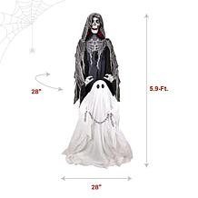 Haunted Hill Farm 5.9-Ft. Standing Animated Reaper with Ghost Anima...
