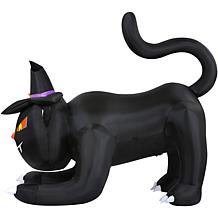 Haunted Hill Farm 6' Wide Pre-Lit Inflatable Black Cat w/Witch Hat