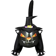 Haunted Hill Farm 6' Wide Pre-Lit Inflatable Black Cat w/Witch Hat