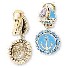 Heidi Daus Ships Ahoy Crystal and Blue Enamel Earrings 