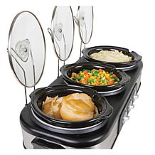 HomeCraft 1.5 Qt Oval Triple Slow Cooker Buffet