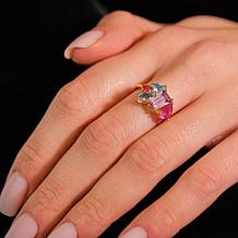 House of Ellure Sterling Silver Multigemstone Fancy-Shape Cluster Ring
