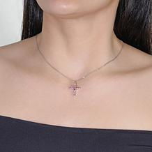 House of Ellure Sterling Silver Sapphire Cross Pendant with 18" Chain