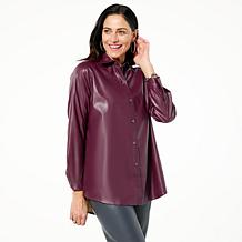 HUE Faux Leather Button Down Shirt