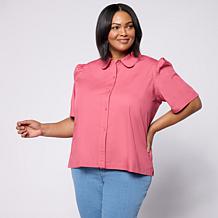Hue Poplin Top with Puff Sleeve
