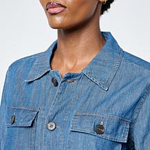 HUE Utility Pocket Button-Front Denim Shirt