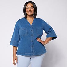HUE V-Neck Denim Jacket with 3/4 Sleeves