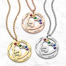 I Love You Engraved Name and Simulated Birthstone Heart Necklace