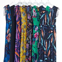 IMAN Global Chic Cinched Shoulder V-Neck Maxi Dress