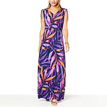 IMAN Global Chic Cinched Shoulder V-Neck Maxi Dress