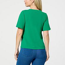 IMAN Global Chic Crepe Knit Flounce Sleeve Top