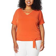 IMAN Global Chic Crisscross V-Neck Top with Tie Hem