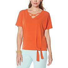 IMAN Global Chic Crisscross V-Neck Top with Tie Hem