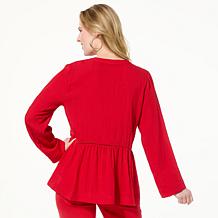 IMAN Global Chic Embroidered Woven Button-Front Blouse