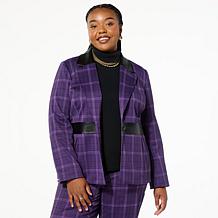 IMAN Global Chic Faux Leather Trimmed Ponte Blazer