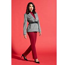 IMAN Global Chic Faux Leather Trimmed Ponte Blazer