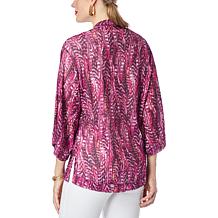 IMAN Global Chic Feather Print Herringbone Mesh Knit Topper