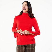 IMAN Global Chic Flounce Cuff Turtleneck Sweater