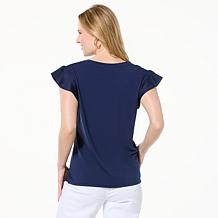 IMAN Global Chic Knit Top with Woven Flounce Sleeves
