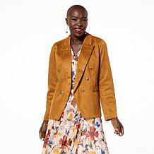 IMAN Global Chic Luxe Faux Suede Double-Breasted Blazer