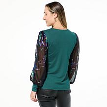 IMAN Global Chic Mixed Media Balloon Sleeve Top