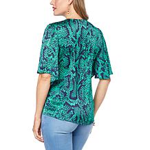 IMAN Global Chic Printed Bell-Sleeve Top